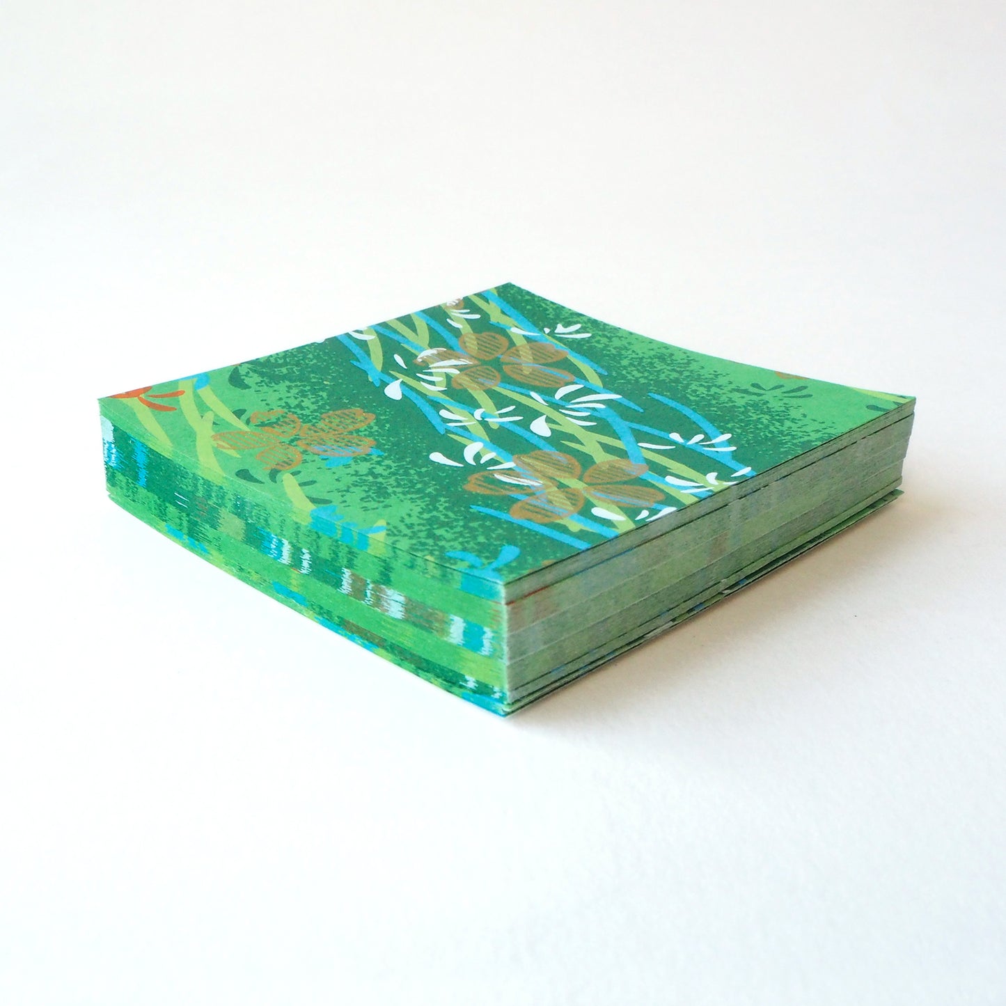 Pack of 100 Sheets 7x7cm Yuzen Washi Origami Paper  HZ-084 - Gold Cherry Blossom Fresh Green - washi paper - Lavender Home London
