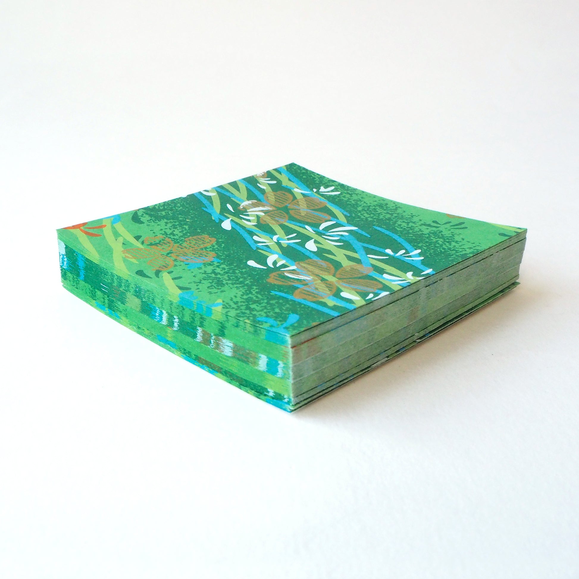 Pack of 100 Sheets 7x7cm Yuzen Washi Origami Paper  HZ-084 - Gold Cherry Blossom Fresh Green - washi paper - Lavender Home London