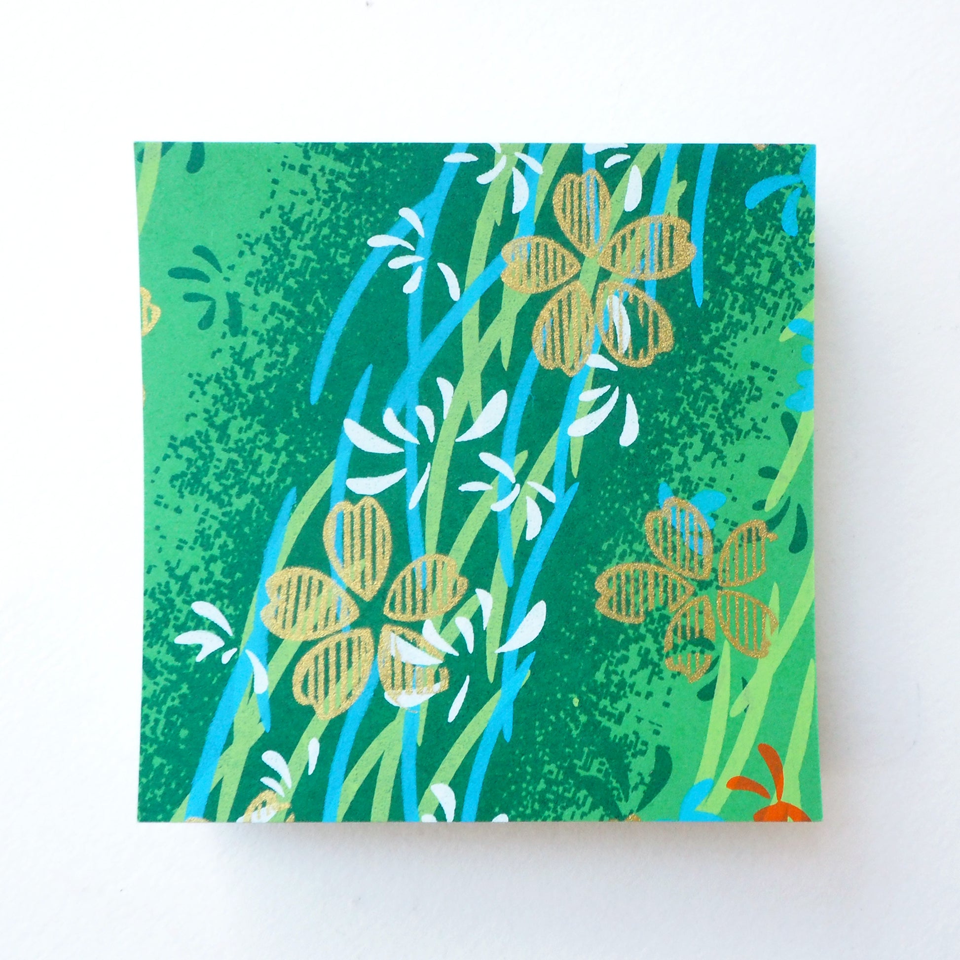 Pack of 100 Sheets 7x7cm Yuzen Washi Origami Paper  HZ-084 - Gold Cherry Blossom Fresh Green - washi paper - Lavender Home London