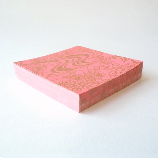 Pack of 100 Sheets 7x7cm Yuzen Washi Origami Paper HZ-085-2 - Pink Flowing Water Garden - washi paper - Lavender Home London