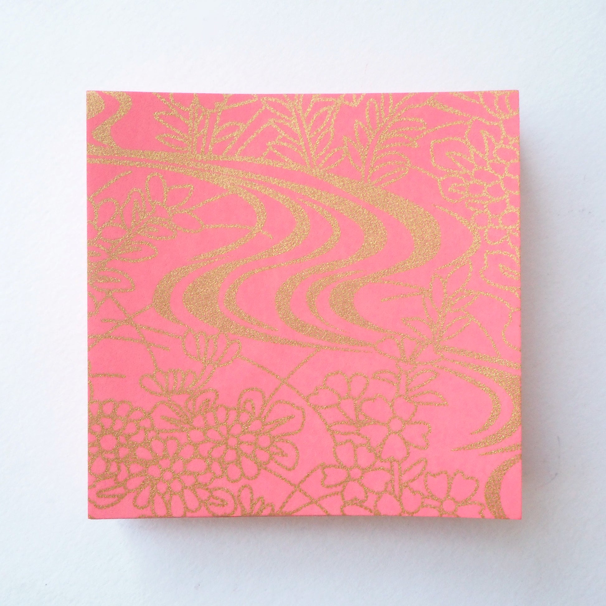 Pack of 100 Sheets 7x7cm Yuzen Washi Origami Paper HZ-085-2 - Pink Flowing Water Garden - washi paper - Lavender Home London