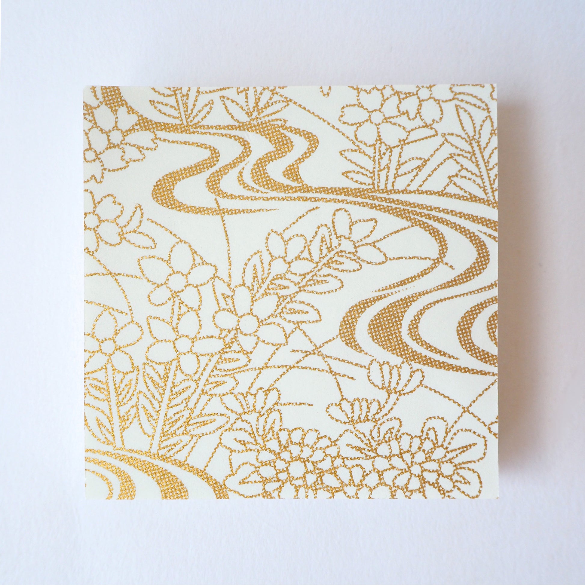 Pack of 100 Sheets 7x7cm Yuzen Washi Origami Paper HZ-088 - Gold Flowing Water Garden - washi paper - Lavender Home London