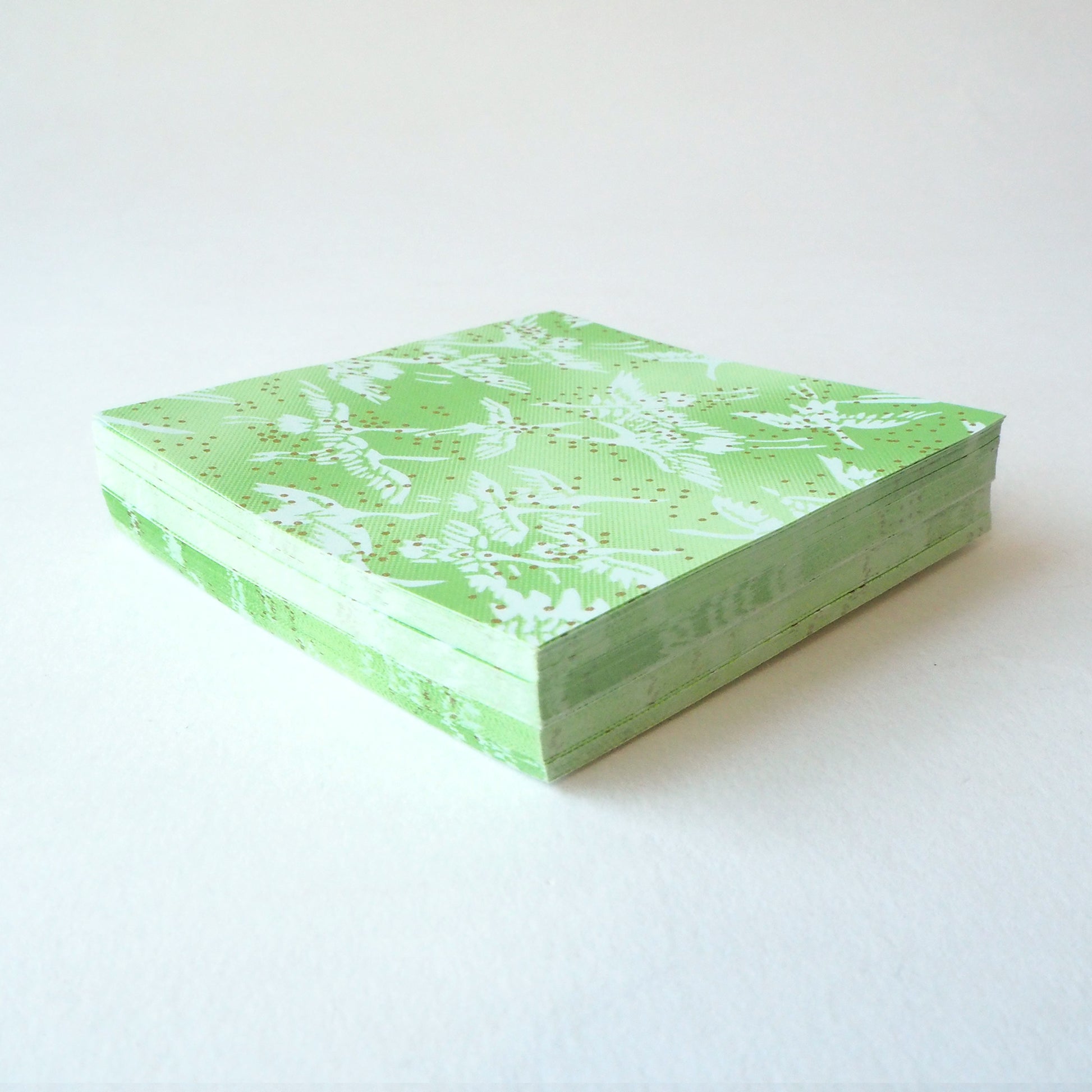 Pack of 100 Sheets 7x7cm Yuzen Washi Origami Paper HZ-090 - Cranes Fresh Green - washi paper - Lavender Home London