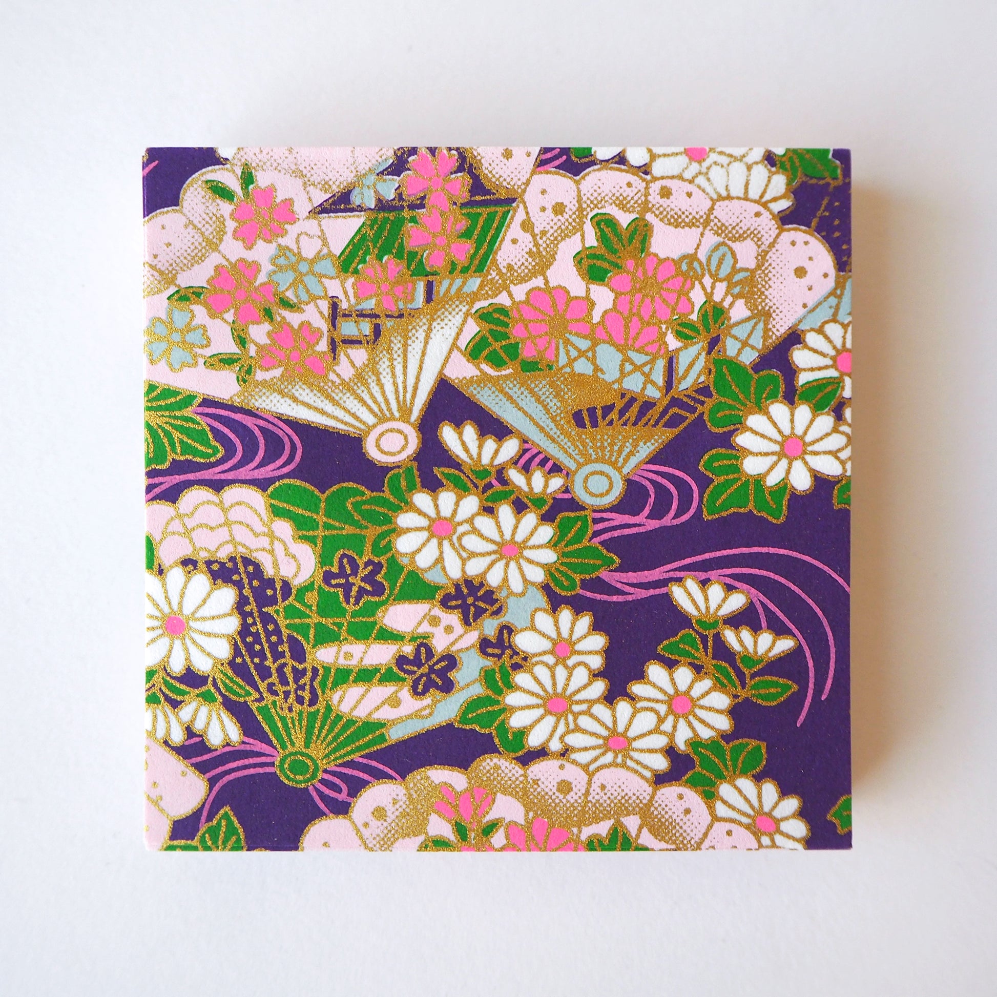 Pack of 100 Sheets 7x7cm Yuzen Washi Origami Paper HZ-094 - Floral Fans & Chrysanthemum Purple - washi paper - Lavender Home London