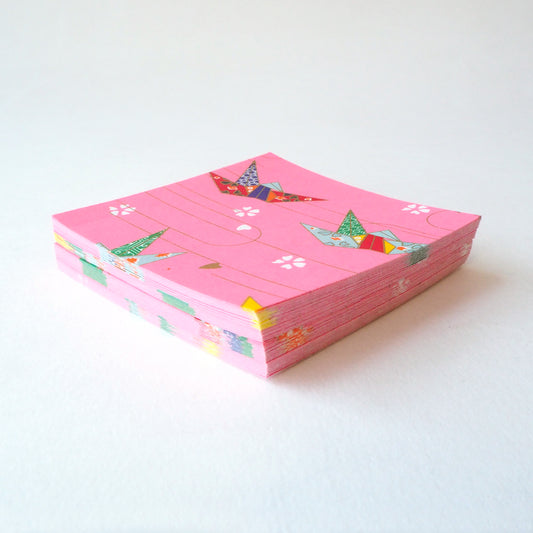 Pack of 100 Sheets 7x7cm Yuzen Washi Origami Paper HZ-102 - Origami Cranes Pink (L) - washi paper - Lavender Home London