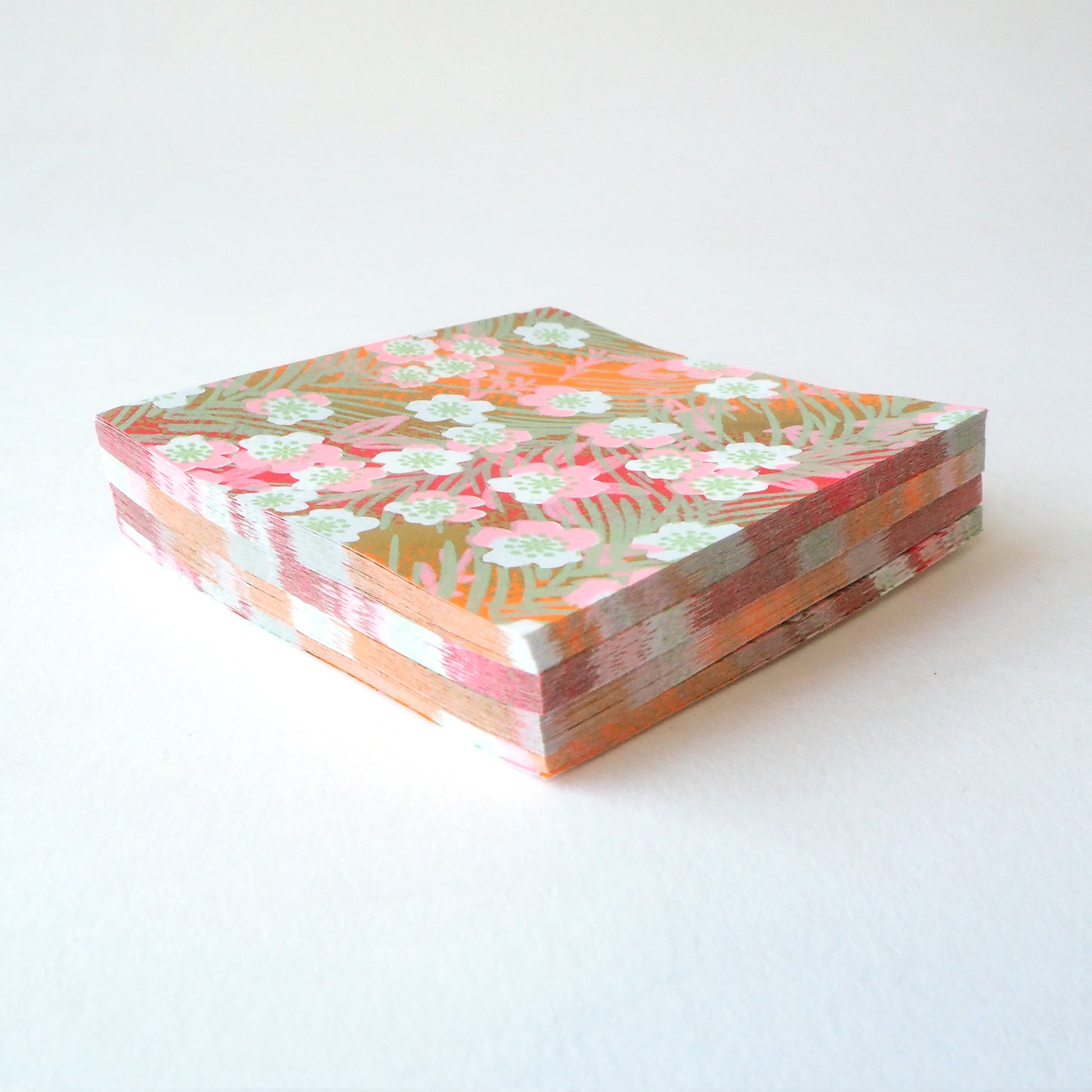 Pack of 100 Sheets 7x7cm Yuzen Washi Origami Paper HZ-103 - Plum Flowers & Peacock Feather - washi paper - Lavender Home London