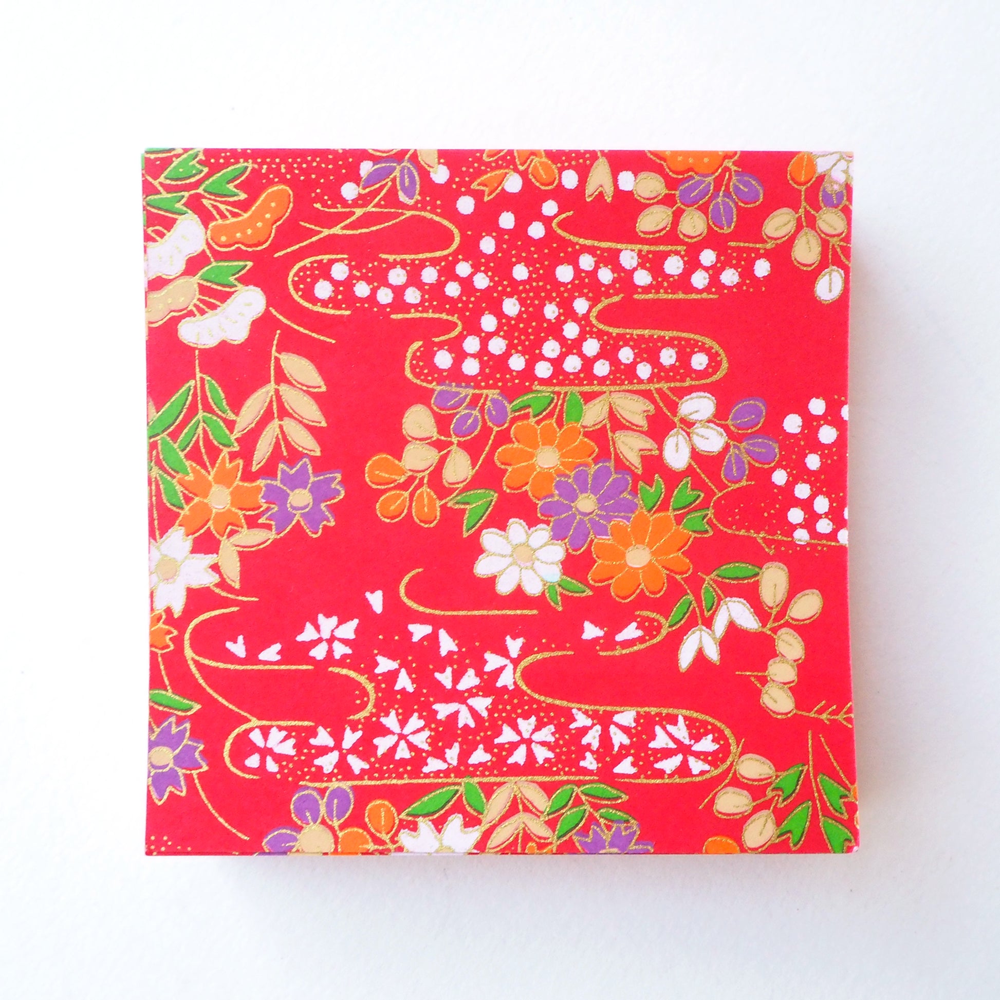 Pack of 100 Sheets 7x7cm Yuzen Washi Origami Paper  HZ-104 - Red Flower Field - washi paper - Lavender Home London