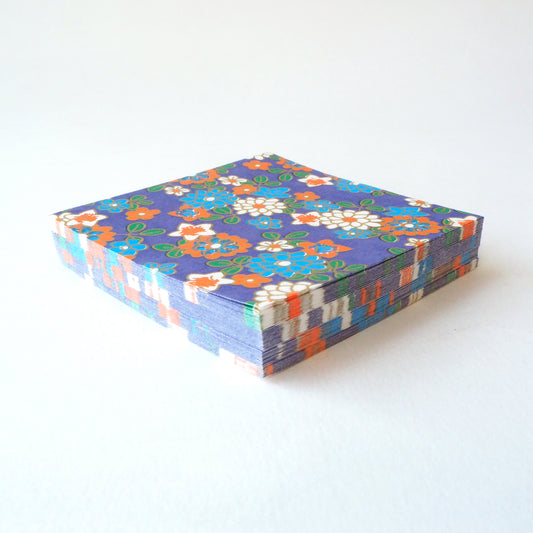 Pack of 100 Sheets 7x7cm Yuzen Washi Origami Paper HZ-117 - Chrysanthemum & Bellflowers Purple - washi paper - Lavender Home London