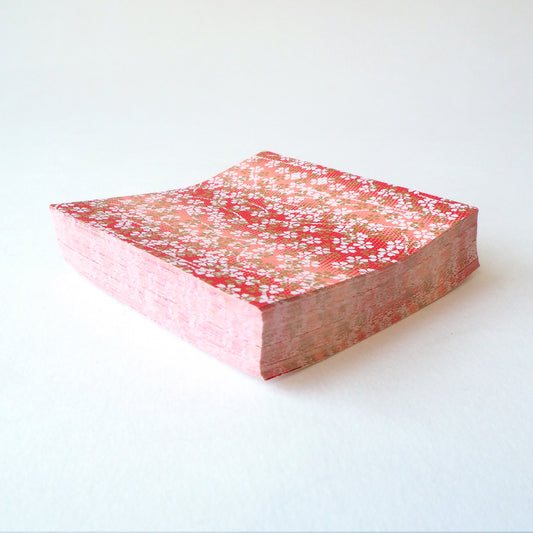 Pack of 100 Sheets 7x7cm Yuzen Washi Origami Paper HZ-155 - Small Cherry Blossom Red Gradation - washi paper - Lavender Home London