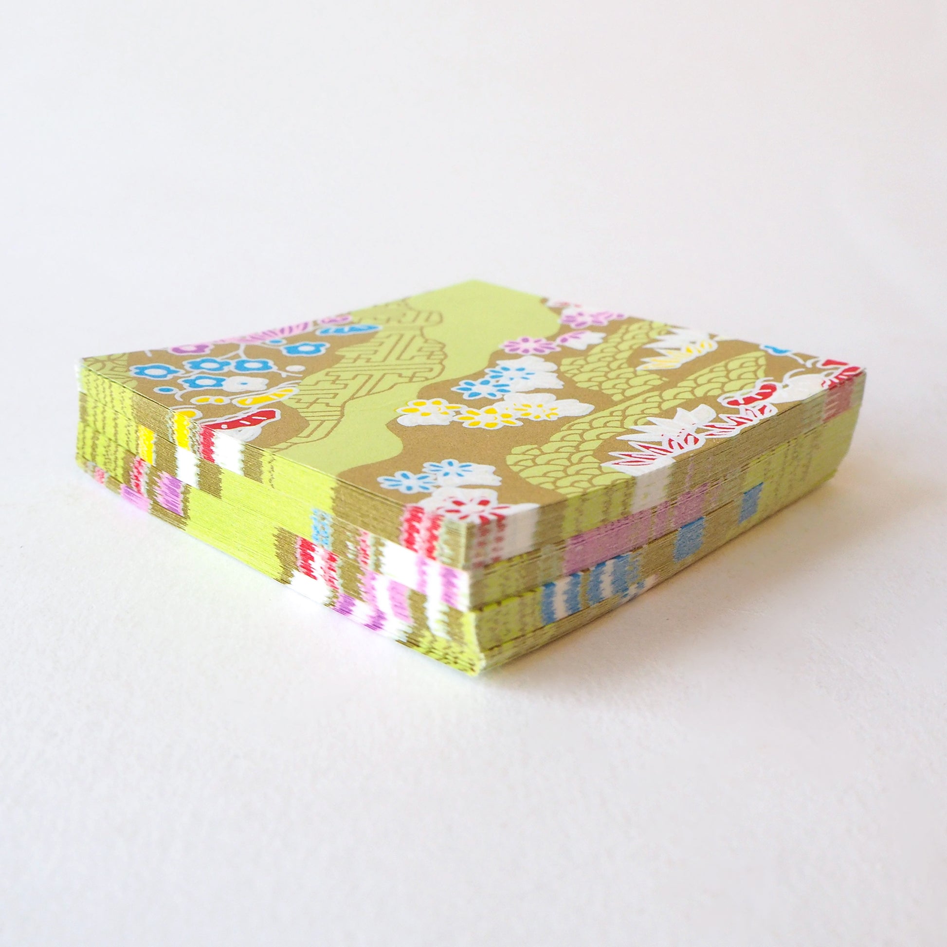 Pack of 100 Sheets 7x7cm Yuzen Washi Origami Paper HZ-164 - Gold Flower Field - washi paper - Lavender Home London