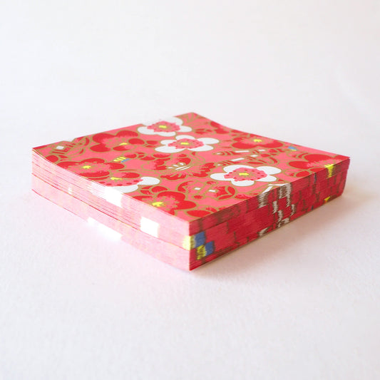 Pack of 100 Sheets 7x7cm Yuzen Washi Origami Paper HZ-169 - Cloudy Plum Flower Red - washi paper - Lavender Home London