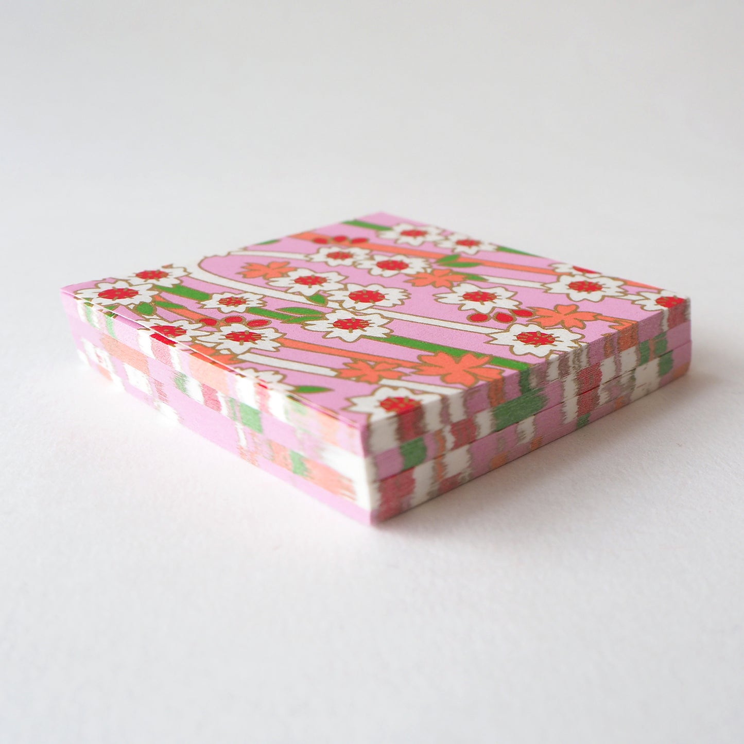 Pack of 100 Sheets 7x7cm Yuzen Washi Origami Paper HZ-172 - Double Cherry Blossom Pink - washi paper - Lavender Home London