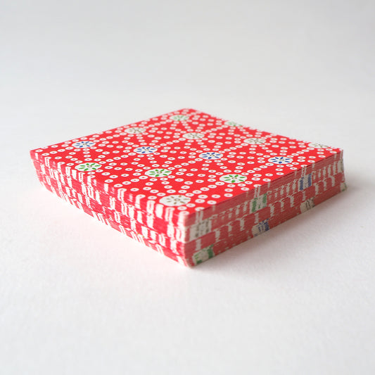 Pack of 100 Sheets 7x7cm Yuzen Washi Origami Paper  HZ-174 - Dots Hemp Leaf Red - washi paper - Lavender Home London