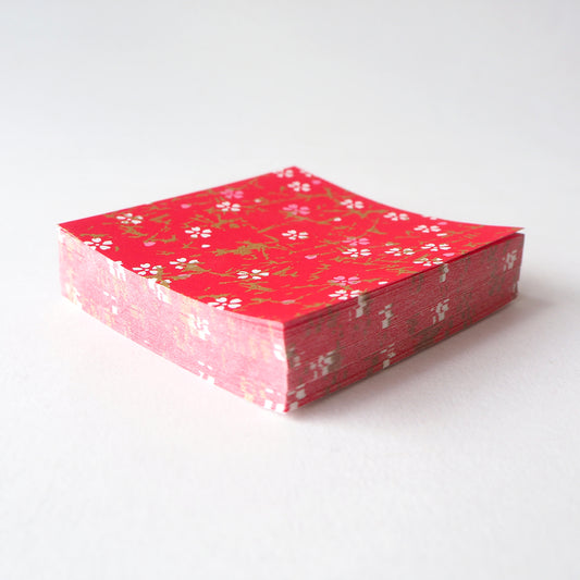 Pack of 100 Sheets 7x7cm Yuzen Washi Origami Paper HZ-182 - Pink & White Cherry Blossom Red - washi paper - Lavender Home London