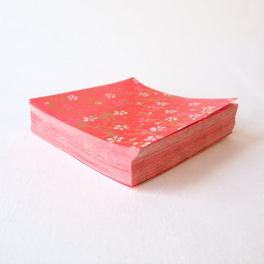 Pack of 100 Sheets 7x7cm Yuzen Washi Origami Paper HZ-185 - Small Cherry Blossom Red Gradation - washi paper - Lavender Home London