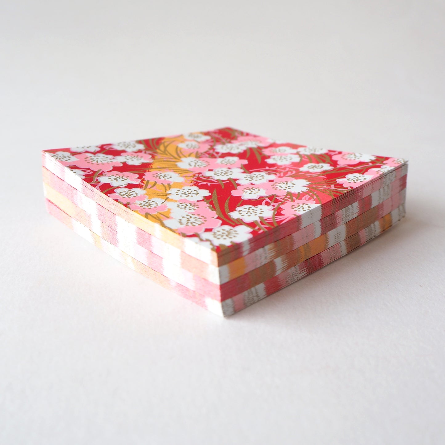 Pack of 100 Sheets 7x7cm Yuzen Washi Origami Paper HZ-186 - Cherry Blossom Red & Orange Stripes - washi paper - Lavender Home London