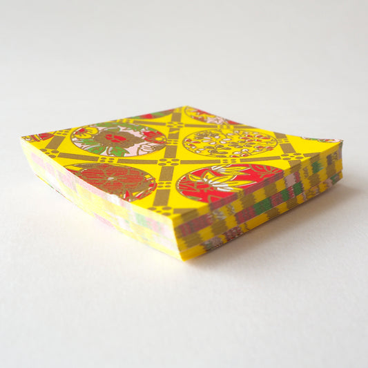 Pack of 100 Sheets 7x7cm Yuzen Washi Origami Paper HZ-199 - Kagome Baskets Yellow - washi paper - Lavender Home London