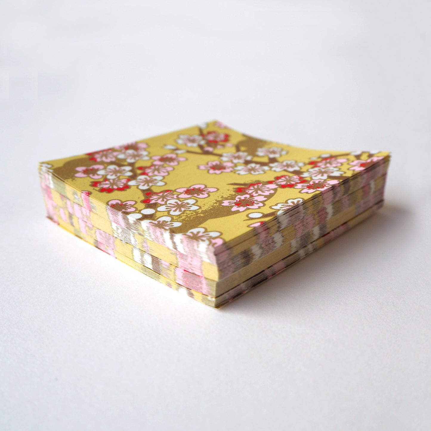 Pack of 100 Sheets 7x7cm Yuzen Washi Origami Paper HZ-208 - Cherry Blossom Branches Yellow - washi paper - Lavender Home London