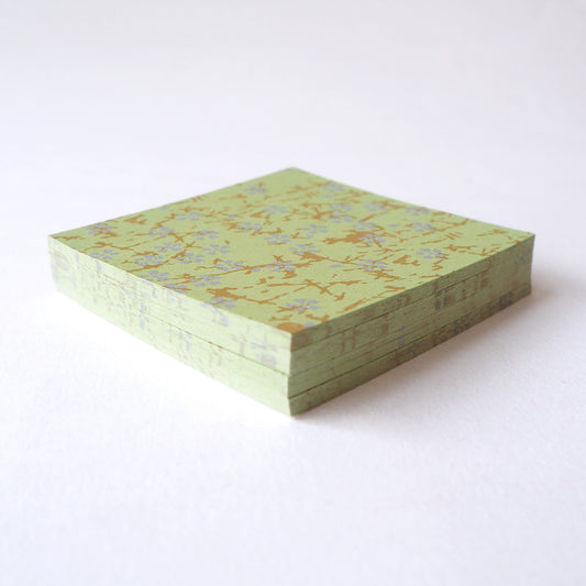 Pack of 100 Sheets 7x7cm Yuzen Washi Origami Paper HZ-217 - Small Silver Cherry Blossom Matcha - washi paper - Lavender Home London