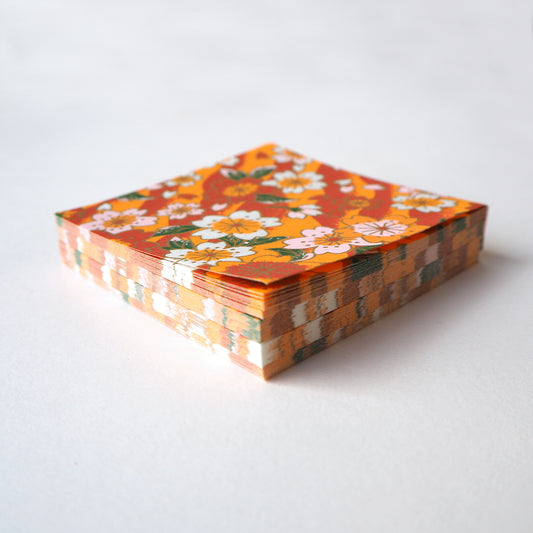 Pack of 100 Sheets 7x7cm Yuzen Washi Origami Paper HZ-218 - Cherry Blossom Orange Brown - washi paper - Lavender Home London