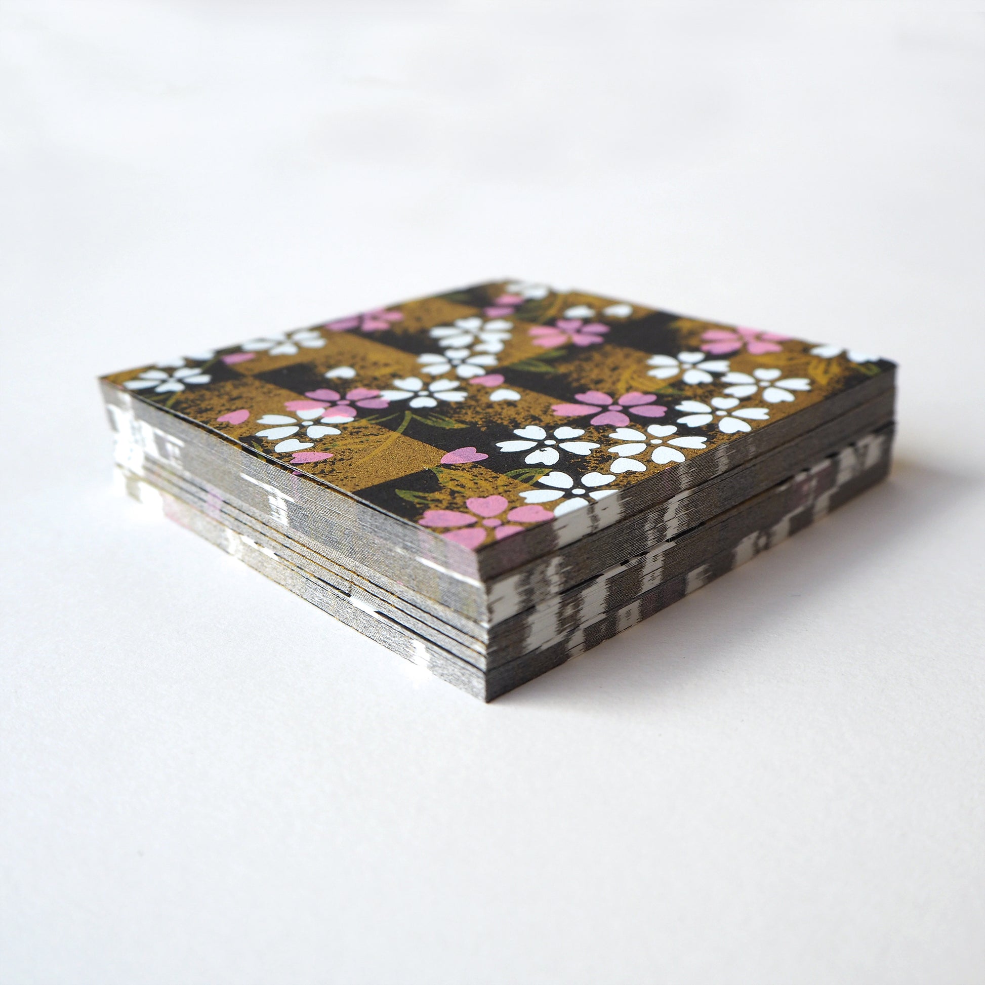 Pack of 100 Sheets 7x7cm Yuzen Washi Origami Paper HZ-258 - HZ-258 - Cherry Blossom Black Shade - washi paper - Lavender Home London