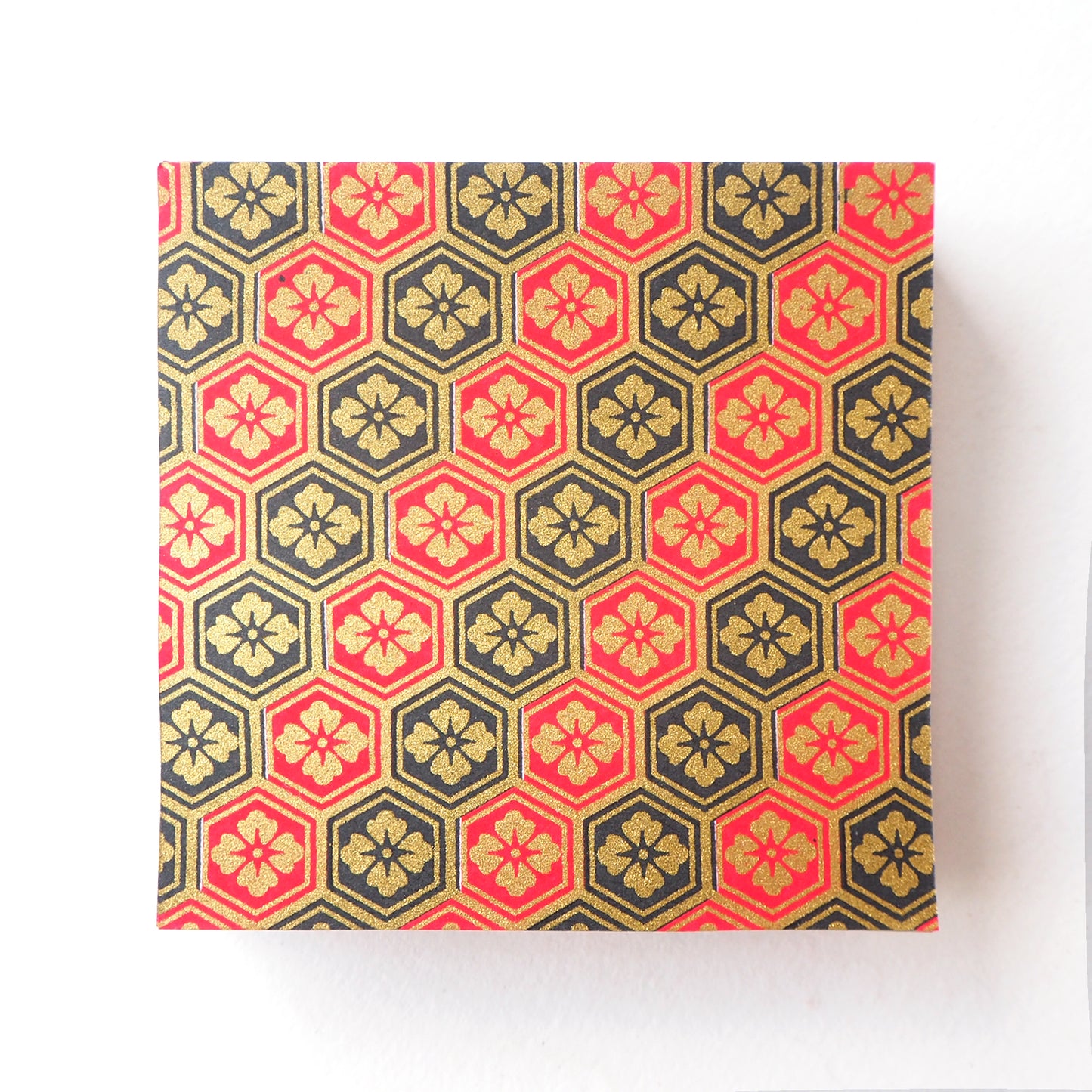 Pack of 100 Sheets 7x7cm Yuzen Washi Origami Paper HZ-305 - Black Red Striped Tortoiseshell Diamond Flower - washi paper - Lavender Home London