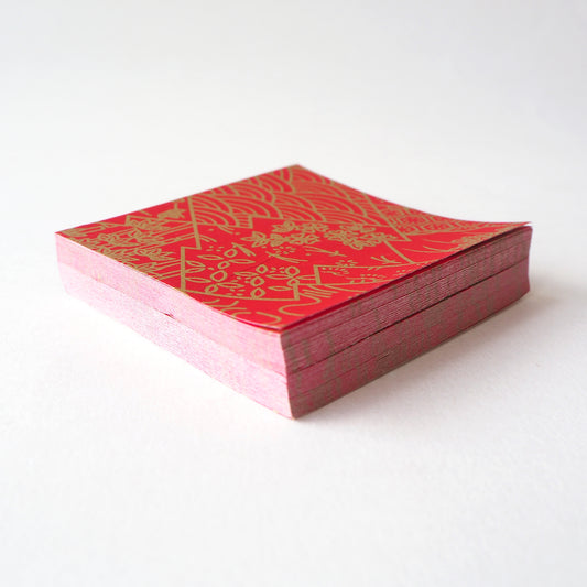 Pack of 100 Sheets 7x7cm Yuzen Washi Origami Paper HZ-313 - Three Lozenges Dark Red - washi paper - Lavender Home London