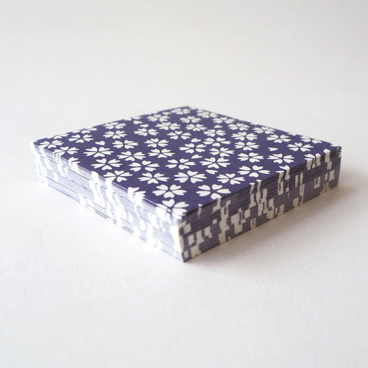 Pack of 100 Sheets 7x7cm Yuzen Washi Origami Paper HZ-327 - Cherry Blossom Navy - washi paper - Lavender Home London