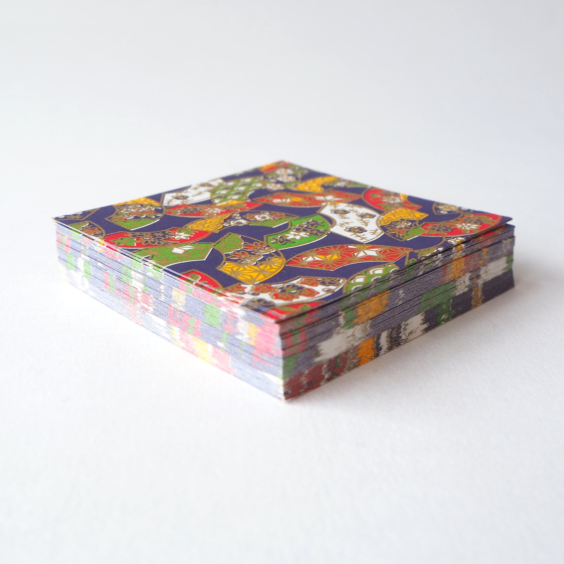 Pack of 100 Sheets 7x7cm Yuzen Washi Origami Paper HZ-328 - Floral Fans Navy - washi paper - Lavender Home London