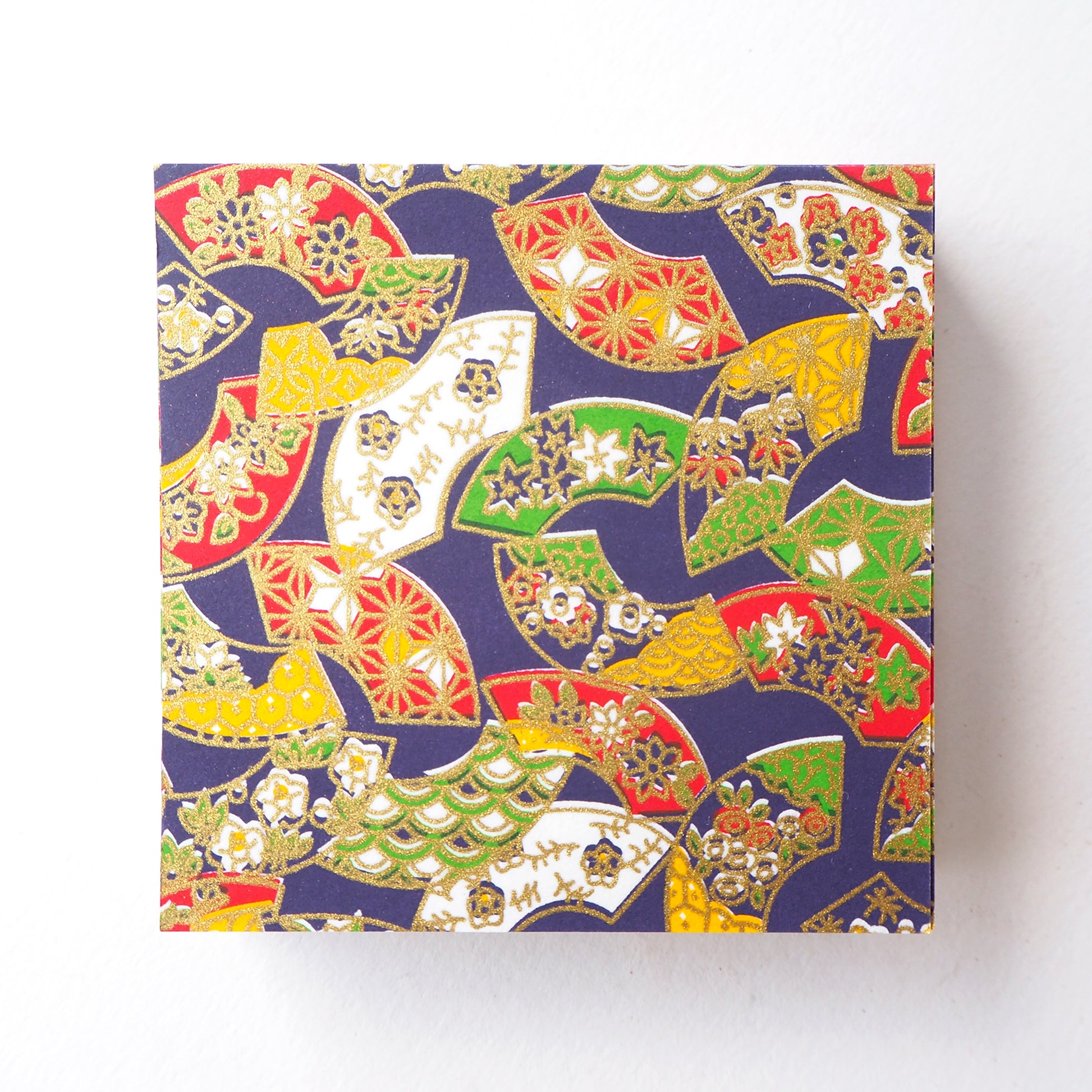 Pack of 100 Sheets 7x7cm Yuzen Washi Origami Paper HZ-328 - Floral Fans Navy - washi paper - Lavender Home London