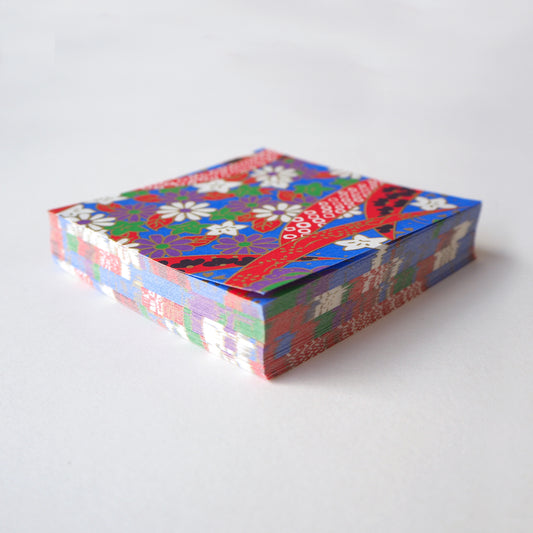 Pack of 100 Sheets 7x7cm Yuzen Washi Origami Paper HZ-330 - Bellflowers & Butterflies Blue - washi paper - Lavender Home London