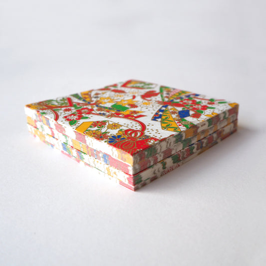 Pack of 100 Sheets 7x7cm Yuzen Washi Origami Paper HZ-339 - Jewelled Box & Flower White - washi paper - Lavender Home London