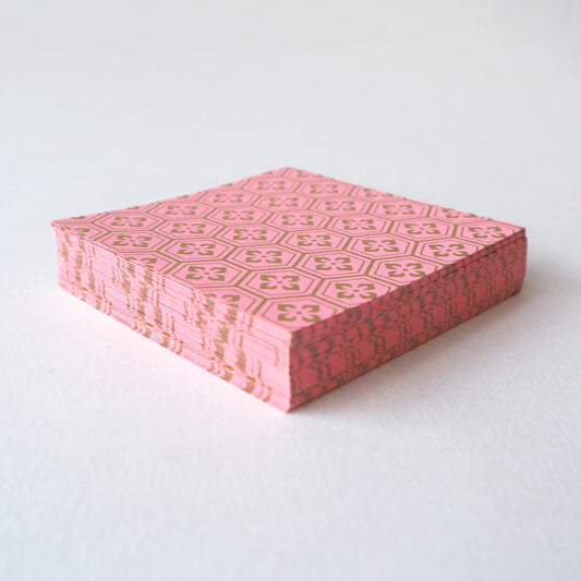 Pack of 100 Sheets 7x7cm Yuzen Washi Origami Paper HZ-343 - Pink Gold Tortoiseshell Diamond Flower - washi paper - Lavender Home London
