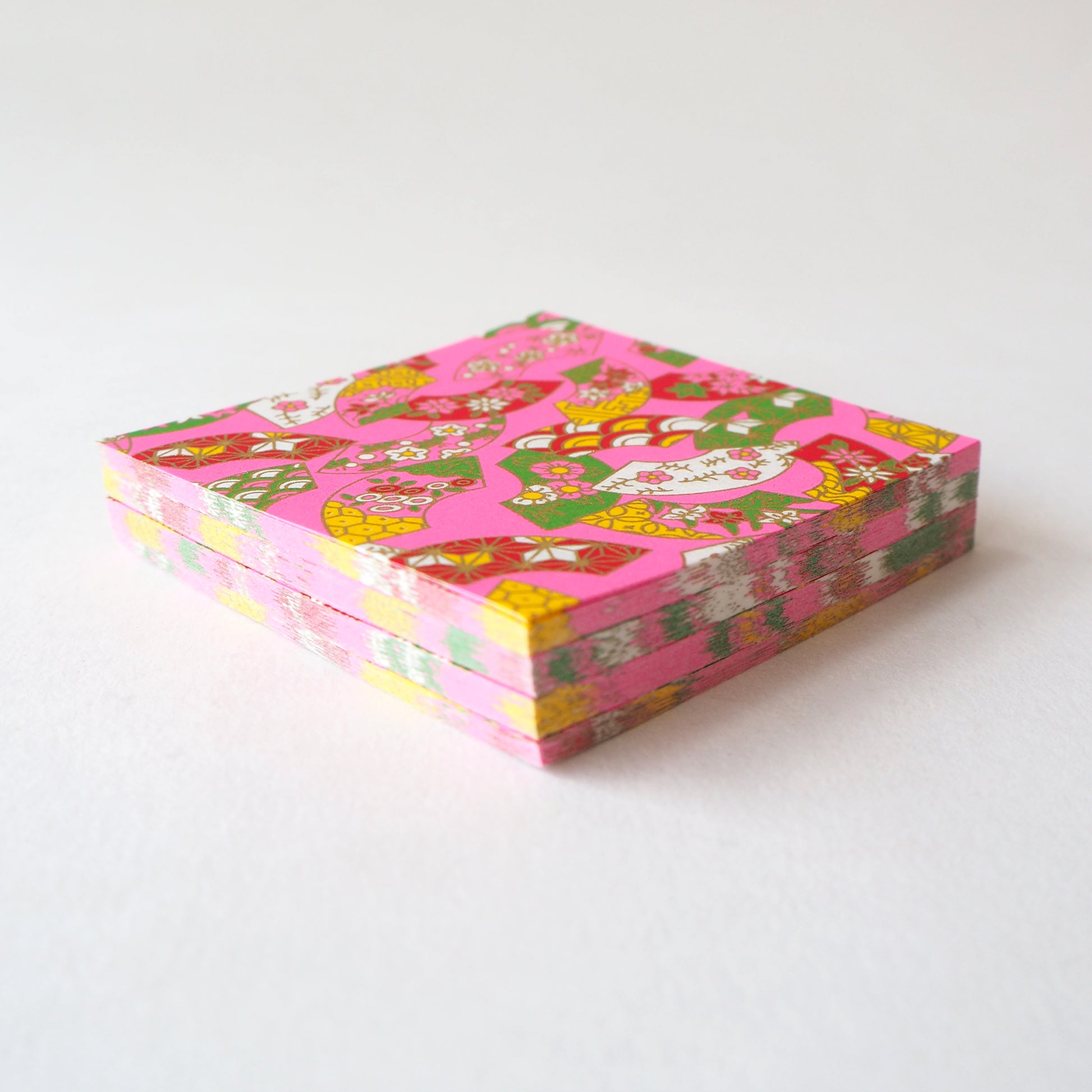 Pack of 100 Sheets 7x7cm Yuzen Washi Origami Paper HZ-364 - Floral Fans Pink - washi paper - Lavender Home London