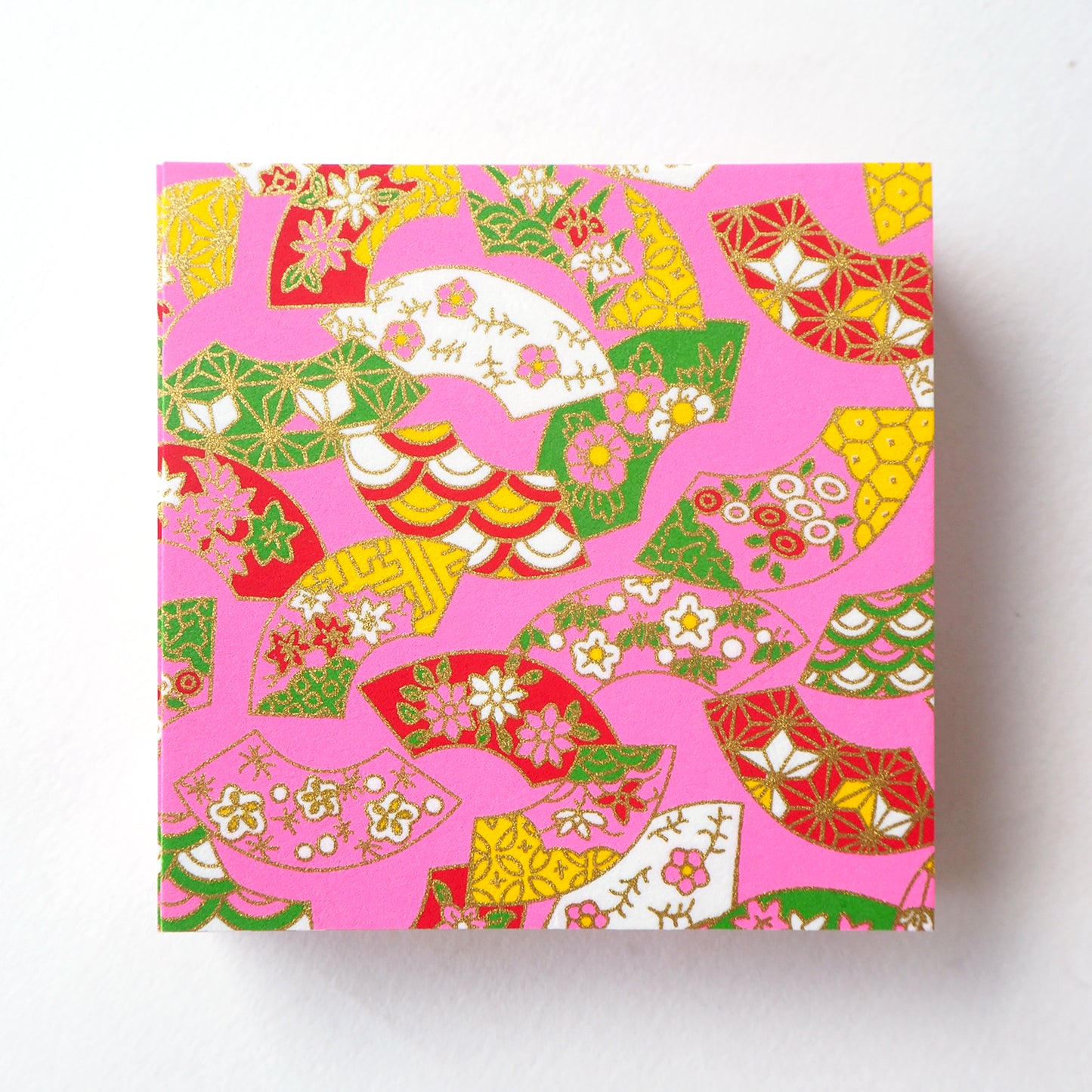 Pack of 100 Sheets 7x7cm Yuzen Washi Origami Paper HZ-364 - Floral Fans Pink - washi paper - Lavender Home London