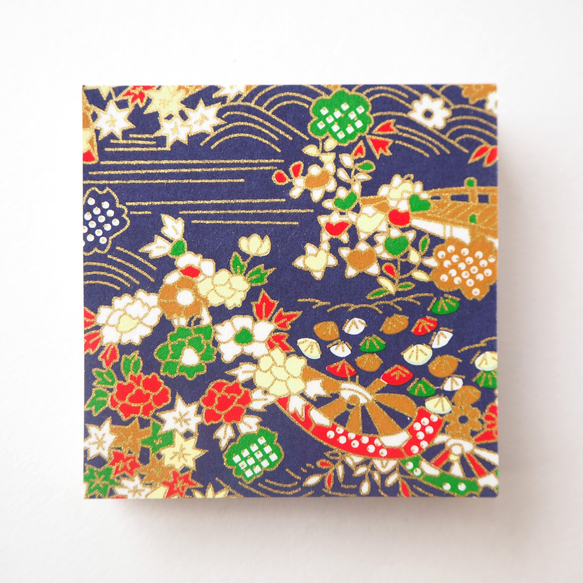 Pack of 100 Sheets 7x7cm Yuzen Washi Origami Paper HZ-397 - Water Flower Garden & Umbrellas - washi paper - Lavender Home London