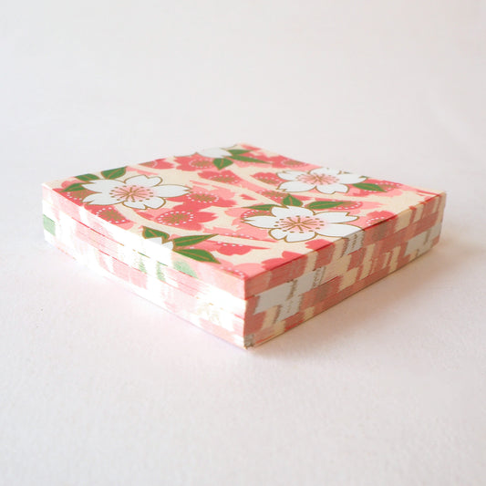 Pack of 100 Sheets 7x7cm Yuzen Washi Origami Paper HZ-412 - Big Cherry Blossom Pink - washi paper - Lavender Home London