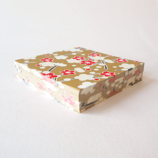 Pack of 100 Sheets 7x7cm Yuzen Washi Origami Paper HZ-413 - Red White Plum Flowers Gold - washi paper - Lavender Home London