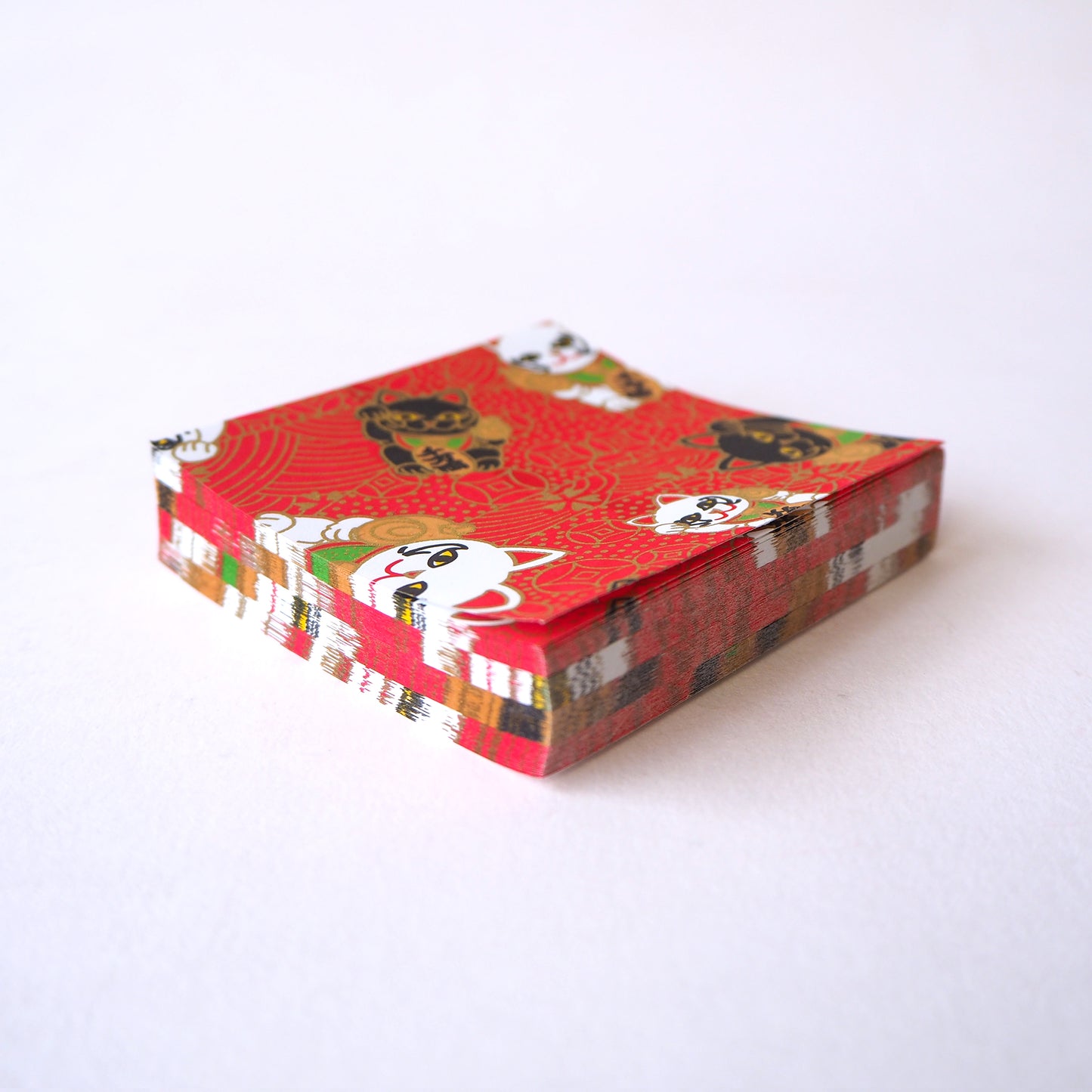 Pack of 100 Sheets 7x7cm Yuzen Washi Origami Paper HZ-428 - Fortune Cats Red - washi paper - Lavender Home London