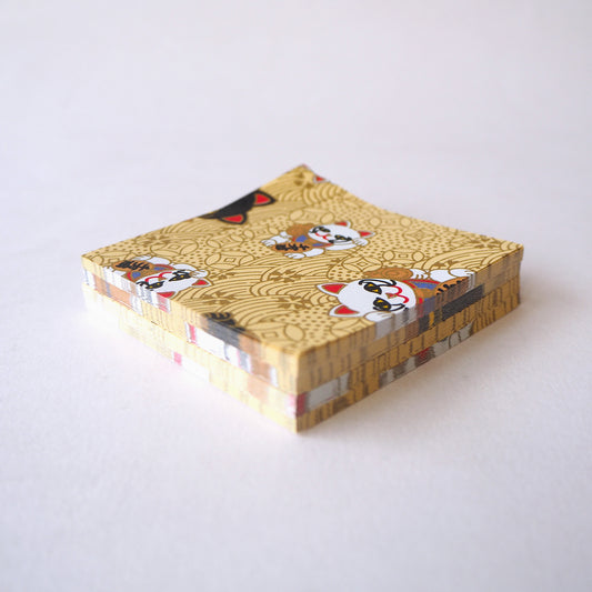 Pack of 100 Sheets 7x7cm Yuzen Washi Origami Paper HZ-429 - Fortune Cats Gold - washi paper - Lavender Home London