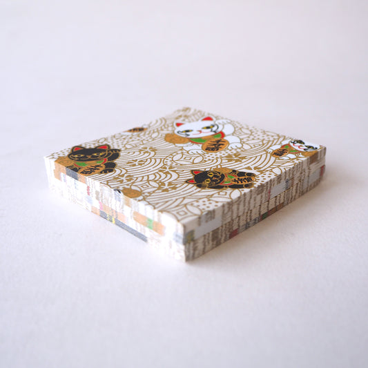 Pack of 100 Sheets 7x7cm Yuzen Washi Origami Paper HZ-430 - Fortune Cats White (S) - washi paper - Lavender Home London