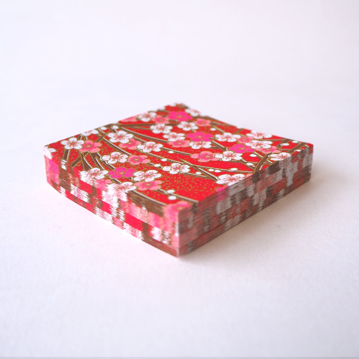Pack of 100 Sheets 7x7cm Yuzen Washi Origami Paper HZ-431 - Pink White Plum Flowers Red - washi paper - Lavender Home London