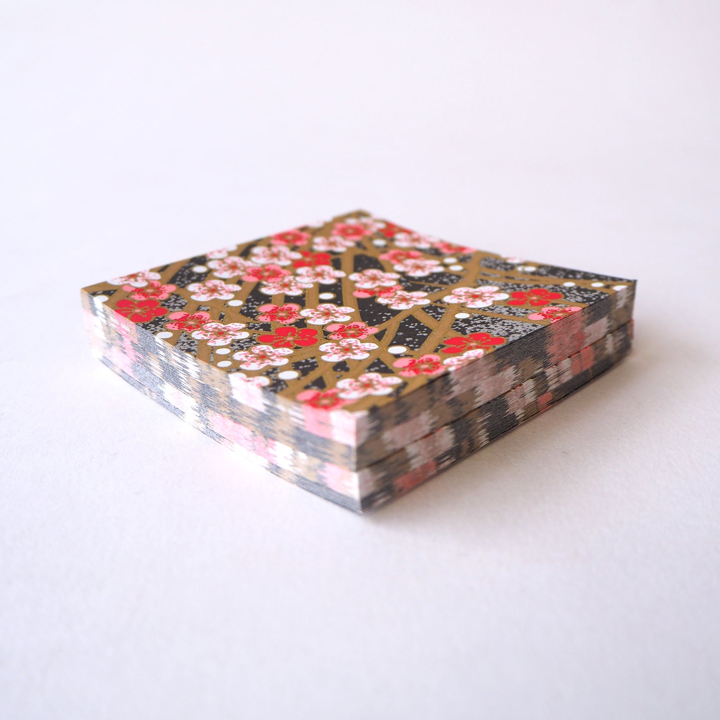 Pack of 100 Sheets 7x7cm Yuzen Washi Origami Paper HZ-432 - Pink White Plum Flowers Black - washi paper - Lavender Home London