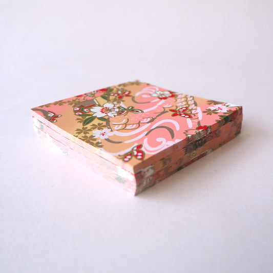 Pack of 100 Sheets 7x7cm Yuzen Washi Origami Paper HZ-436 - Cherry Blossom & Butterflies - washi paper - Lavender Home London