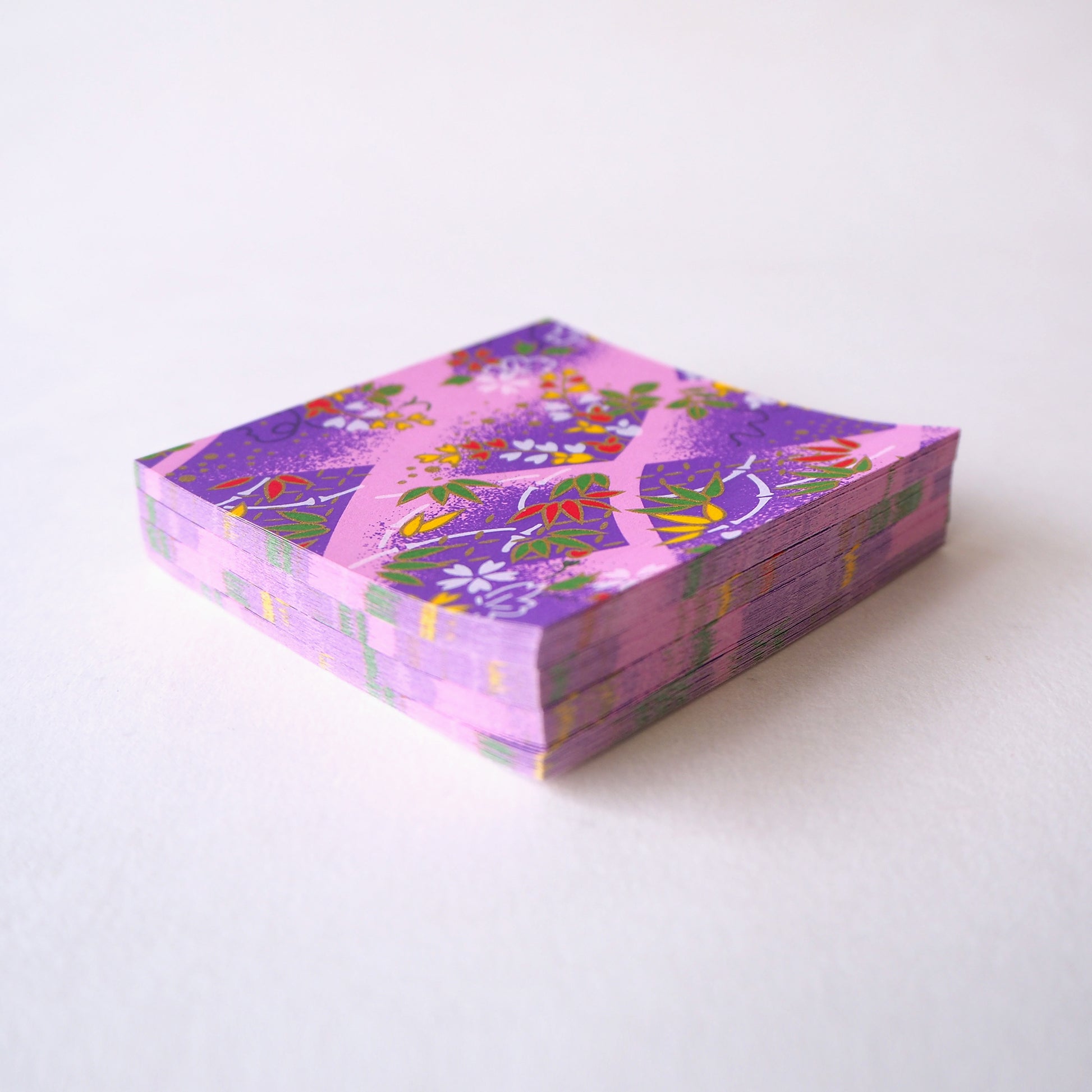 Pack of 100 Sheets 7x7cm Yuzen Washi Origami Paper HZ-443 - Cherry Blossom & Weight Chain Purple - washi paper - Lavender Home London