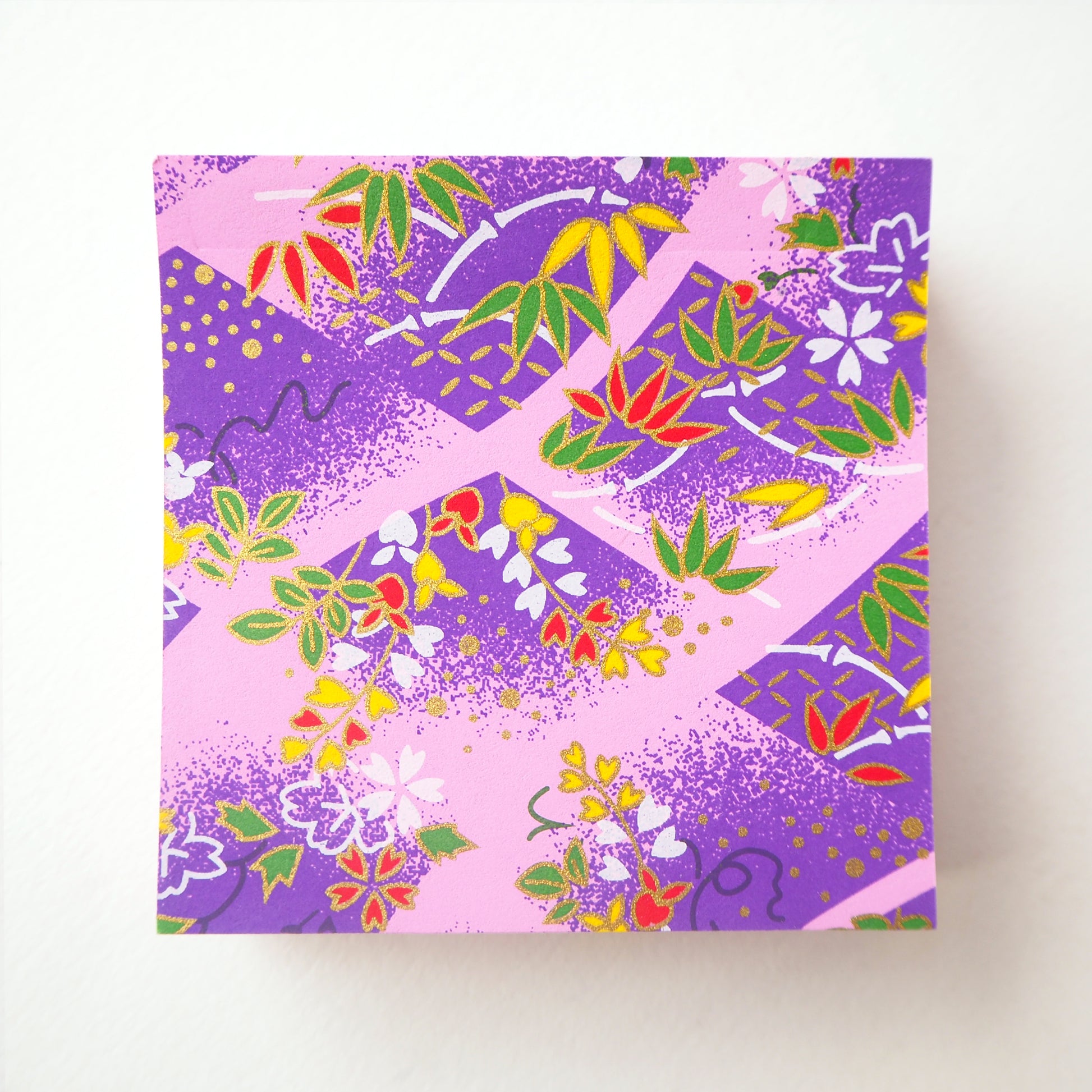 Pack of 100 Sheets 7x7cm Yuzen Washi Origami Paper HZ-443 - Cherry Blossom & Weight Chain Purple - washi paper - Lavender Home London