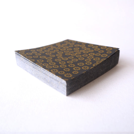 Pack of 100 Sheets 7x7cm Yuzen Washi Origami Paper HZ-445 - Small Chrysanthemum Black - washi paper - Lavender Home London