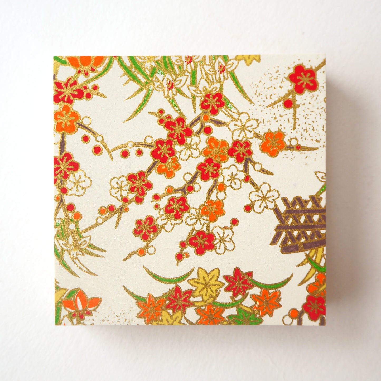 Pack of 100 Sheets 7x7cm Yuzen Washi Origami Paper HZ-457 - Plum Flower Brunches & Iris - washi paper - Lavender Home London