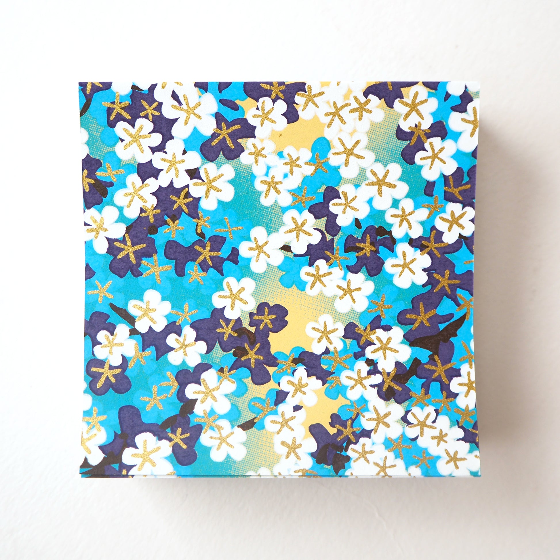 Pack of 100 Sheets 7x7cm Yuzen Washi Origami Paper HZ-458 - White Plum Flowers Blue - washi paper - Lavender Home London