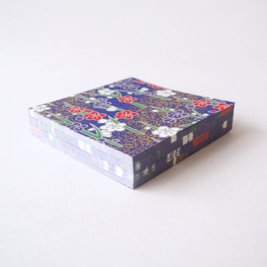 Pack of 100 Sheets 7x7cm Yuzen Washi Origami Paper HZ-459 - Silver Plum Branches Navy - washi paper - Lavender Home London